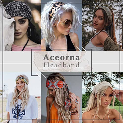 Aceorna Boho Headbands Wide Knotted Hairbands Stretch Turban head Bands Elastic Cotton Workout Hair Bands
