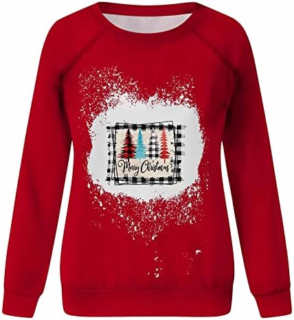 Božićne dukserice Žene vesele božićne vrhove smiješno Xmas Tree Ispiši labavi fit pulover izbijeljene bluze za odmor
