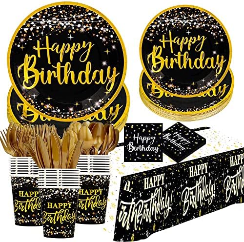 rođendanski tanjiri i salvete potrepštine za zabavu - balck gold rođendanski ukrasi za muškarce,šolje, stolnjak,