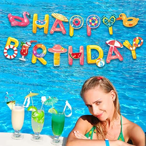 Ljetni bazen Happy Birthday Banner,ljetni bazen tema dekoracija rođendanske zabave ljetna plaža bazen Hawaii