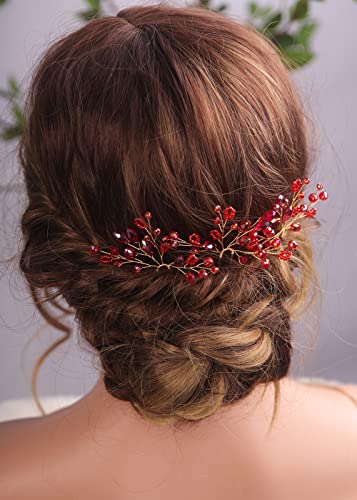 Teyglen 2kom Crystal Bride Wedding Hair Pins Red Rhinestones perle Hair Pins Set Bridal Hair Accessories