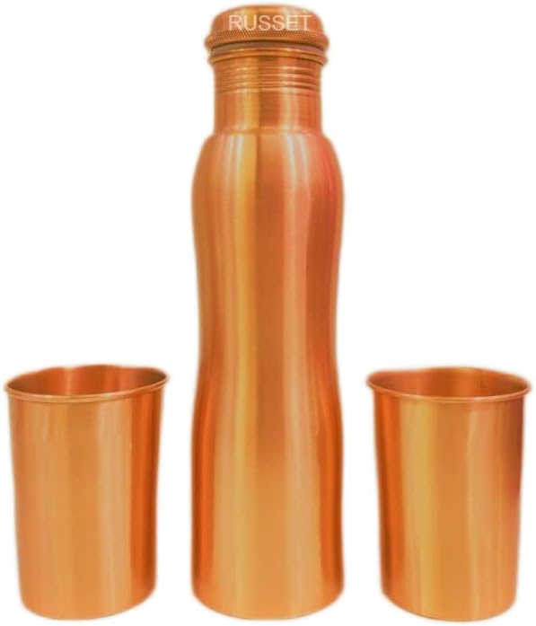 Russet čista bakrena boca sa bakrama sa bakrenim čašama poklon set | Najbolji pokloni za Diwali, Božić,