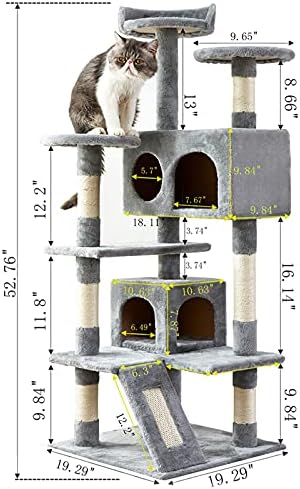 Cat Tower, 52,76 inča CAT stablo sa sisalnom ogrebotinama, višeslojni mačeni stan sa podstavljenom platformom,
