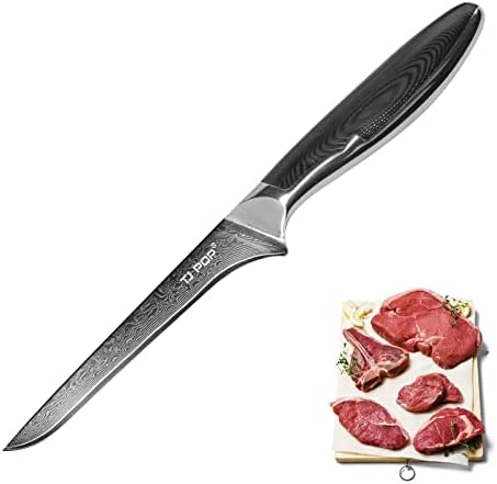 TJ POP Damascus nož za otkoštavanje, Ultra oštar nož za filete za ribu i meso, Full-tang dizajniran, japanska