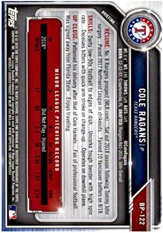 2019 Bowman izgledi BP-122 Cole Ragans RC Rookie Texas Rangers MLB bejzbol trgovačka kartica