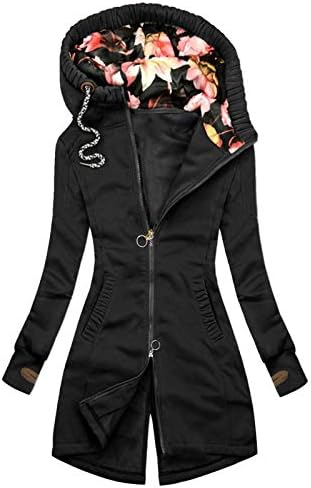 RMXEI zimski kaputi za žene modne modne cvjetne jakne sa zatvaračem patentni džepni dugi rukav kaput s dugim