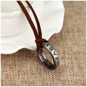 tenghong2021 kožni lanac od kabla Unisex gravirani prsten privjesak ogrlica ručno rađena igra podesivi braon