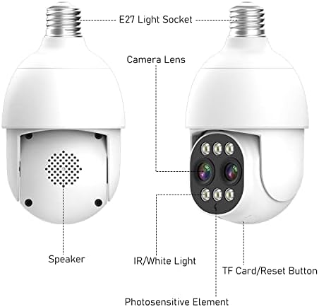 KHTAA 8X Zoom sijalica Sigurnosni fotoaparat Binokularni zumiranje 4MP svjetlosna glava, noćna vizija boja,