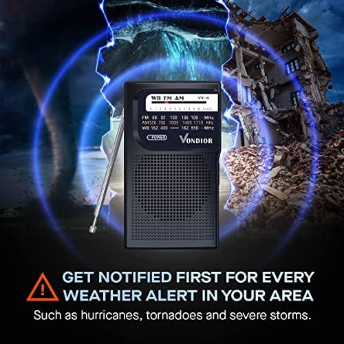 Vondior prijenosni NOAA Weather Radio, hitni NOAA/AM / FM Radio na baterije sa najboljim prijemom, džepni