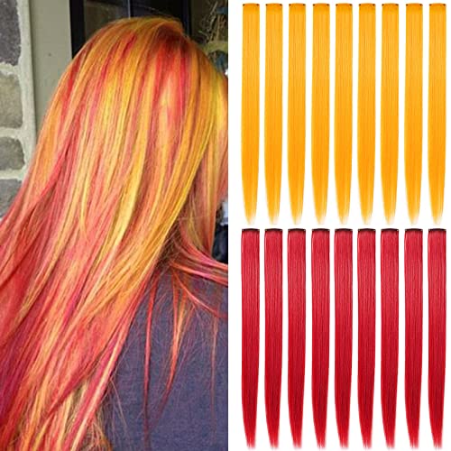 XIRRWWH 18 kom 21 Inch colored Hair extensions Clip in Kids Girls, Colorful Hairpieces Heat Resistant Straight