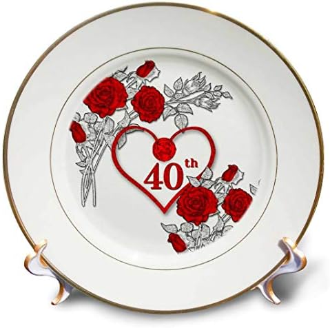 3drose crveno srce i ruže 40. godišnjica rubin za venčanje ili poslovnu porculansku ploču, 8