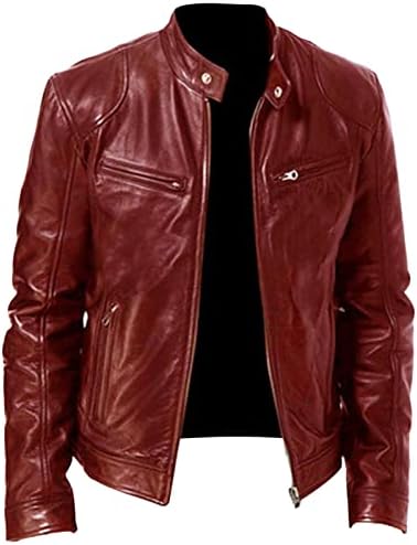 Muška bajkerska jakna od umjetne kože Vintage motociklistička jakna vanjska odjeća Retro stalak ovratnik