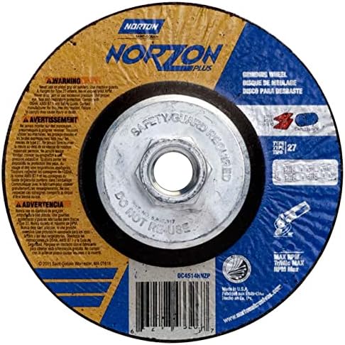 Norton 66252841891 6x1 / 8x5 / 8-11 in. Norzon Plus SGZ Ca / za brušenje i rezanje kotača, tip 27, 24 grit,