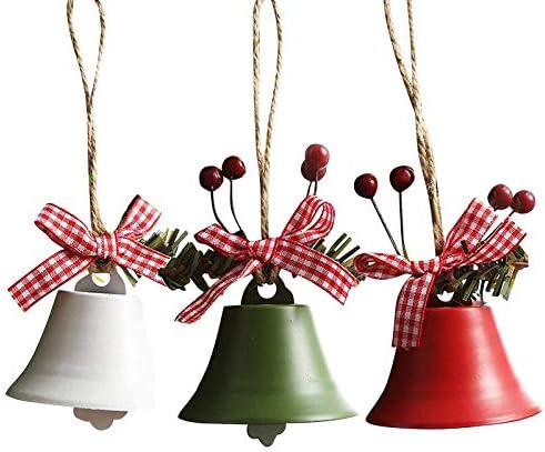 Asekonc Jingle Bells, 3 pakovanja ukrasa za božićno zvono sa bobičastom kariranom mašnom, Privjesci za jelku