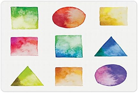 Lunarable Geometric pet Mat za hranu i vodu, akvarel oblika trouglovi kvadrata zaokružuje moderna umjetnička