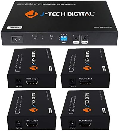 J-Tech Digital 1x4 HDMI eksterend Combo preko CAT5E / Cat6 kabela do 164 stopa na 1080p sa lokalnom petljom