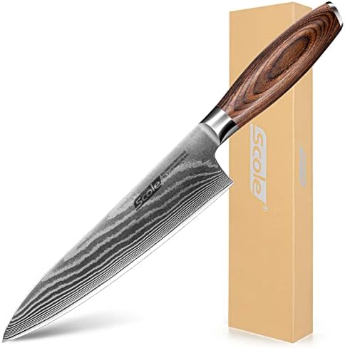 SCOLE® Damascus kuharski nož 8-inčni paket - oštar brijač kuharski nož 67 slojeva VG-10 Super Damask čelik-Premium