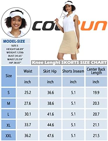 Coorun ženska 20 Duljina koljena Skorts suknje Atletski tenis Skorts Long Golf suknja sa džepovima Trenuite