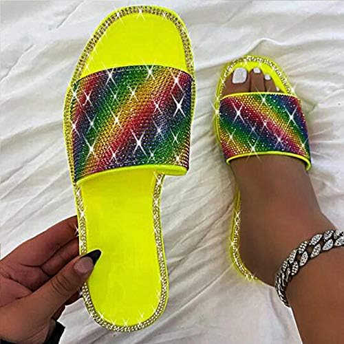 Papuče tobogani za žene kristalno ravne okrugle ljetne cipele na otvorenom Rainbow papuče ženski prst na