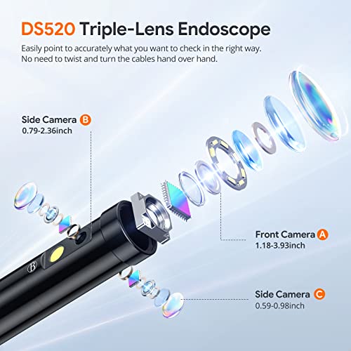 Depstech DS520 5 '' IPS ekrana endoskop sa svetlom, trostrukom sočivom industrijskom boreskopom sa kablom od 16,5ft, i 16,5ft polutvrda trostrukih sočiva