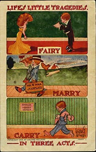 Životne male tragedije u tri čina komična smiješna originalna antička razglednica 1911