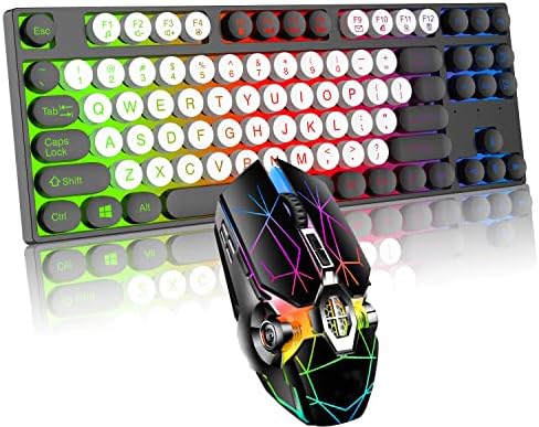 Mehanički Feel Gaming tastatura i miš Combo, 87 tipki Retro Punk u stilu pisaće mašine, Dugina Tastatura