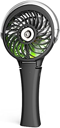 Ručni ventilator za zamagljivanje sa svjetlom, punjivi ventilator na baterije, 3 brzine, 6 šarenog svjetla, podesiv za 180 stepeni, Mini USB ventilator za dom/ured/putovanja/planinarenje / kampiranje - Crni
