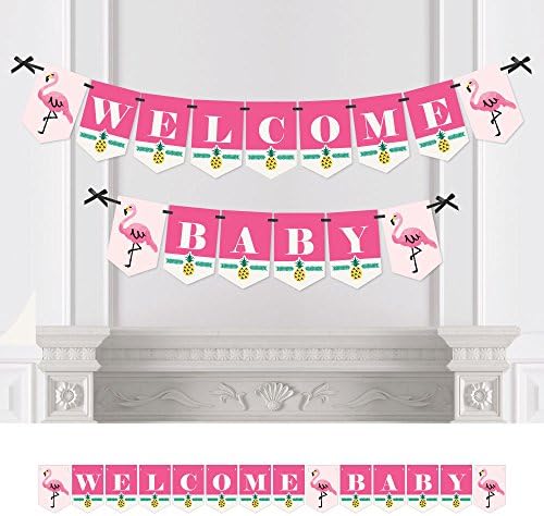 Big Dot of Happiness Pink Flamingo-Party Like a Pineapple - Tropical Summer Baby Shower Bunting Banner -